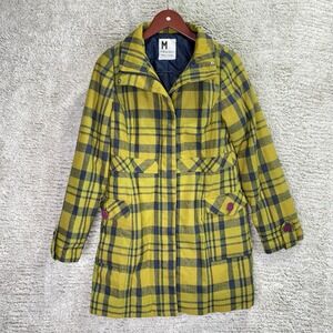 Target Pea Coat Women's Medium‎ Yellow Blue Plaid Pink Buttons Y2K Wool